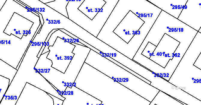 Parcela st. 332/19 v KÚ Halže, Katastrální mapa