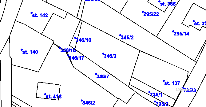 Parcela st. 346/3 v KÚ Halže, Katastrální mapa