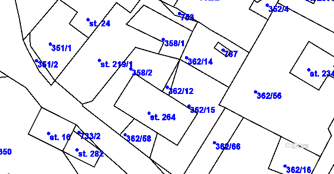 Parcela st. 362/12 v KÚ Halže, Katastrální mapa