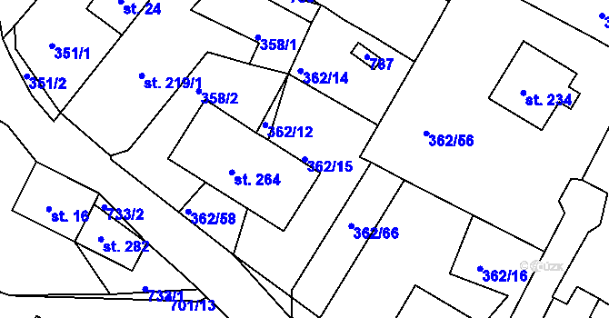 Parcela st. 362/15 v KÚ Halže, Katastrální mapa