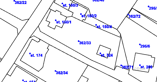 Parcela st. 362/33 v KÚ Halže, Katastrální mapa