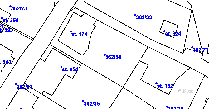 Parcela st. 362/34 v KÚ Halže, Katastrální mapa