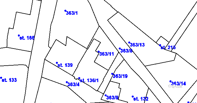 Parcela st. 363/11 v KÚ Halže, Katastrální mapa