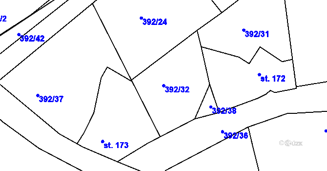 Parcela st. 392/32 v KÚ Halže, Katastrální mapa