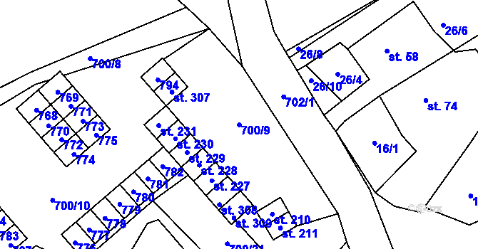 Parcela st. 700/9 v KÚ Halže, Katastrální mapa