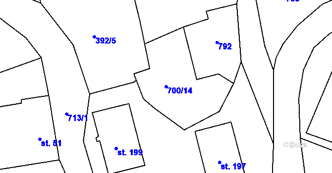 Parcela st. 700/14 v KÚ Halže, Katastrální mapa
