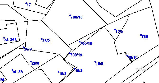 Parcela st. 700/18 v KÚ Halže, Katastrální mapa