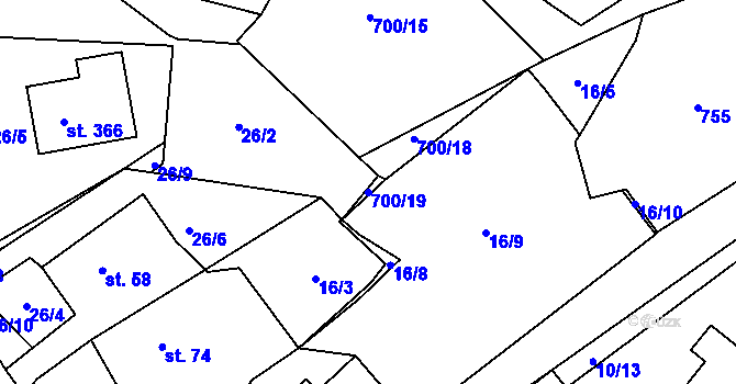 Parcela st. 700/19 v KÚ Halže, Katastrální mapa