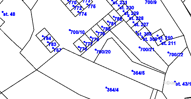 Parcela st. 700/20 v KÚ Halže, Katastrální mapa