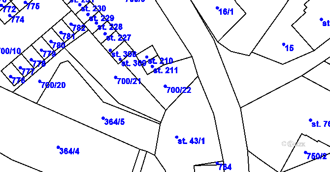 Parcela st. 700/22 v KÚ Halže, Katastrální mapa