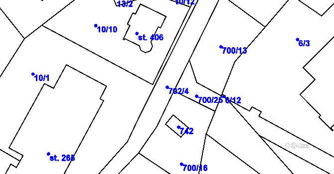 Parcela st. 702/4 v KÚ Halže, Katastrální mapa