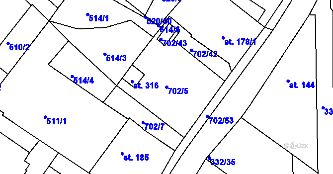 Parcela st. 702/5 v KÚ Halže, Katastrální mapa