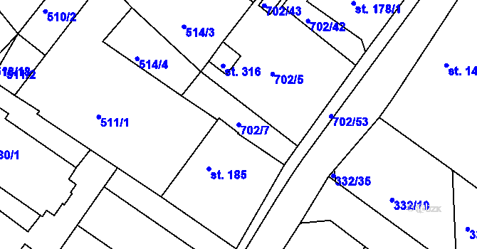 Parcela st. 702/7 v KÚ Halže, Katastrální mapa
