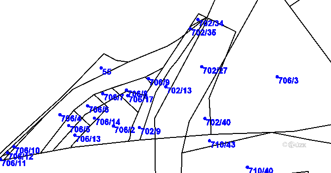 Parcela st. 702/13 v KÚ Halže, Katastrální mapa