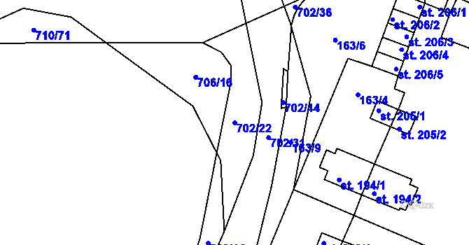 Parcela st. 702/22 v KÚ Halže, Katastrální mapa
