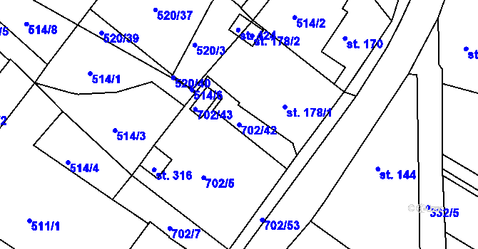Parcela st. 702/42 v KÚ Halže, Katastrální mapa