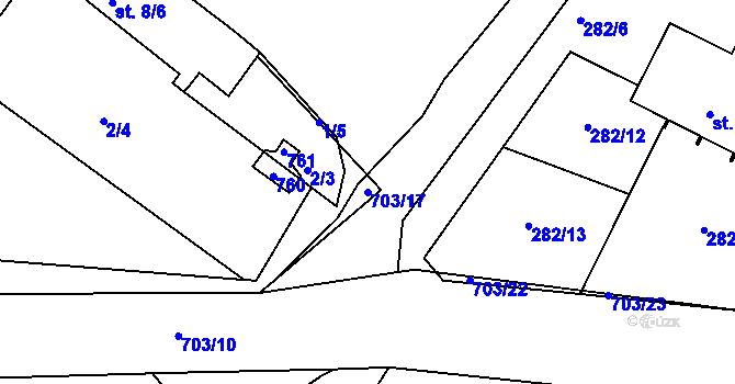 Parcela st. 703/17 v KÚ Halže, Katastrální mapa