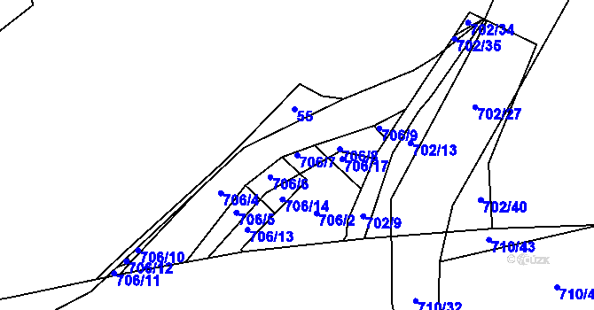 Parcela st. 706/7 v KÚ Halže, Katastrální mapa