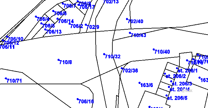 Parcela st. 710/32 v KÚ Halže, Katastrální mapa