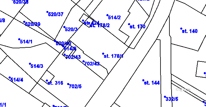 Parcela st. 178/1 v KÚ Halže, Katastrální mapa