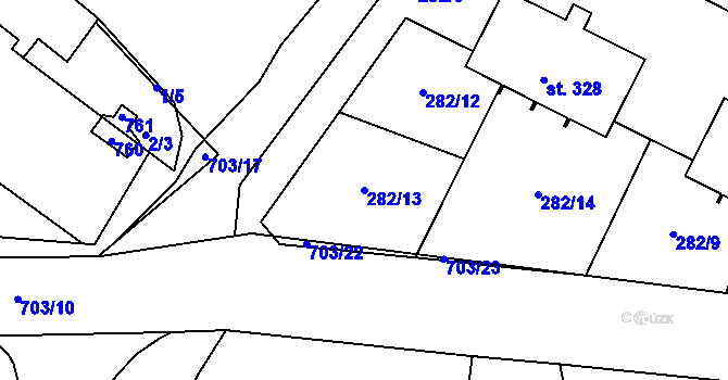 Parcela st. 282/13 v KÚ Halže, Katastrální mapa