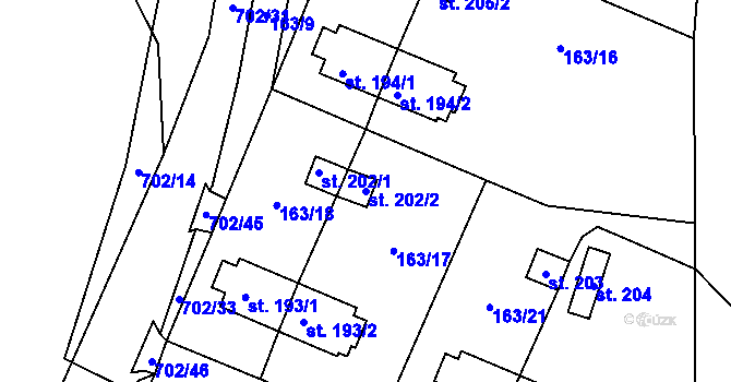 Parcela st. 202/2 v KÚ Halže, Katastrální mapa