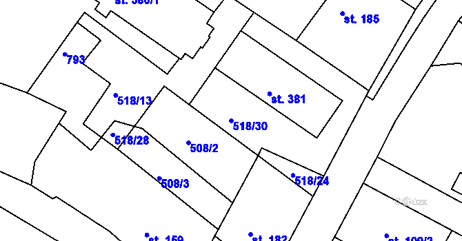 Parcela st. 518/30 v KÚ Halže, Katastrální mapa