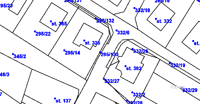 Parcela st. 295/133 v KÚ Halže, Katastrální mapa
