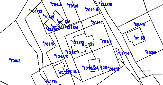 Parcela st. 128 v KÚ Výšina, Katastrální mapa