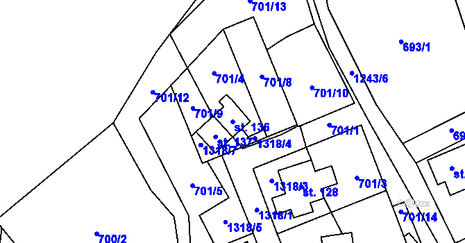 Parcela st. 136 v KÚ Výšina, Katastrální mapa