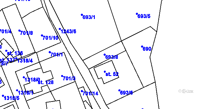 Parcela st. 693/8 v KÚ Výšina, Katastrální mapa