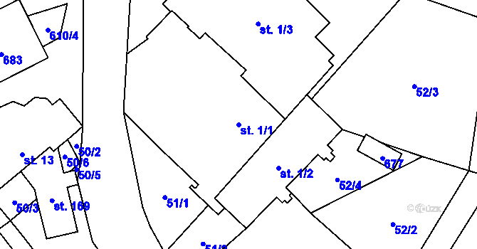 Parcela st. 1/1 v KÚ Hamr, Katastrální mapa