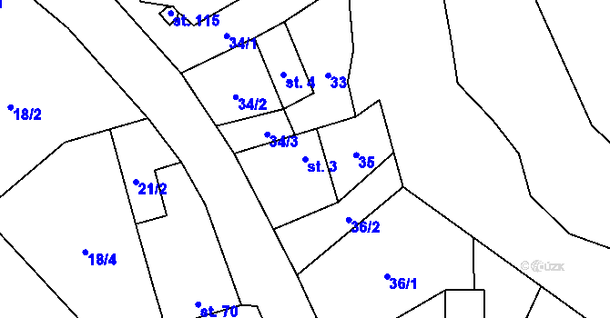 Parcela st. 3 v KÚ Hamr, Katastrální mapa