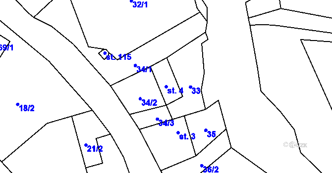 Parcela st. 4 v KÚ Hamr, Katastrální mapa