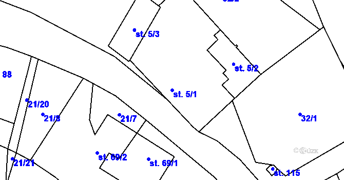 Parcela st. 5/1 v KÚ Hamr, Katastrální mapa