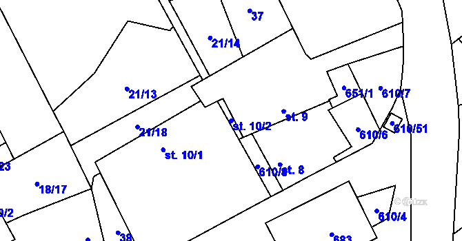 Parcela st. 10/2 v KÚ Hamr, Katastrální mapa