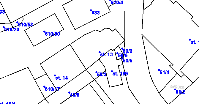 Parcela st. 13 v KÚ Hamr, Katastrální mapa