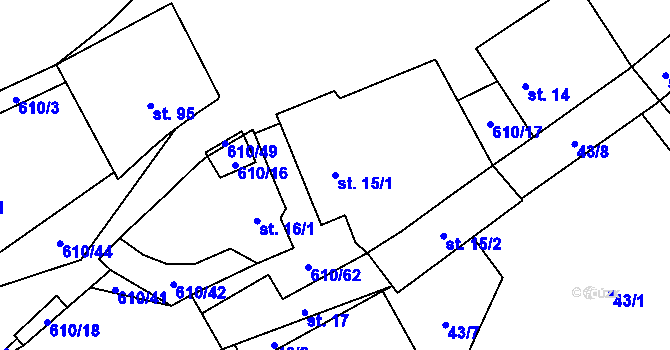 Parcela st. 15/1 v KÚ Hamr, Katastrální mapa