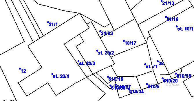 Parcela st. 20/2 v KÚ Hamr, Katastrální mapa