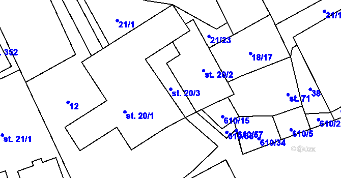 Parcela st. 20/3 v KÚ Hamr, Katastrální mapa