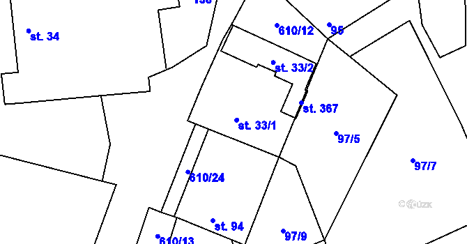 Parcela st. 33 v KÚ Hamr, Katastrální mapa