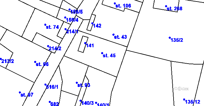Parcela st. 45 v KÚ Hamr, Katastrální mapa