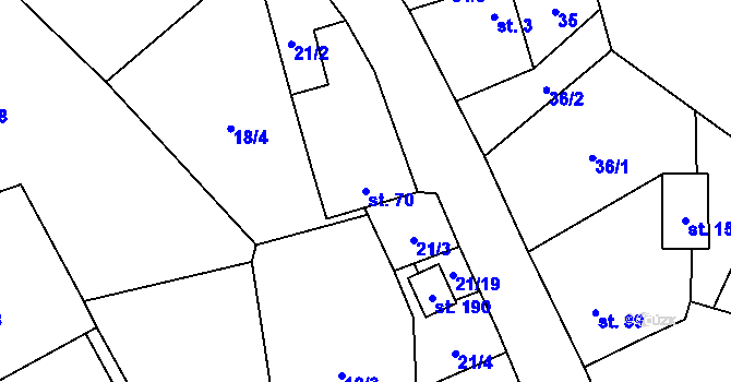 Parcela st. 70 v KÚ Hamr, Katastrální mapa