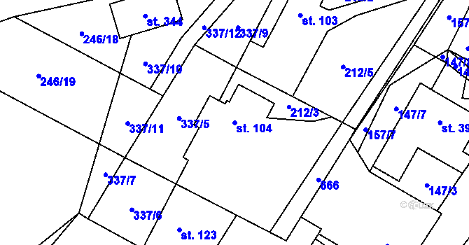Parcela st. 104 v KÚ Hamr, Katastrální mapa