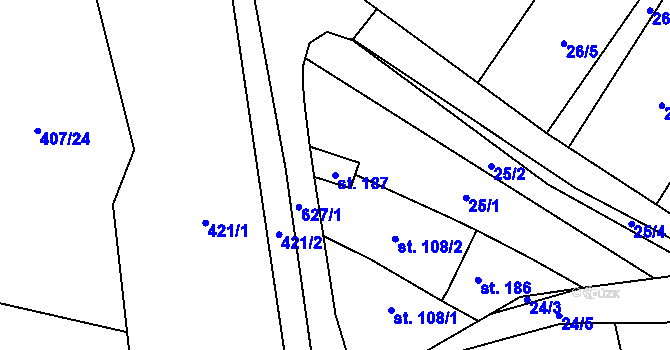 Parcela st. 187 v KÚ Hamr, Katastrální mapa