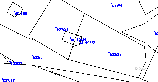 Parcela st. 196/2 v KÚ Hamr, Katastrální mapa