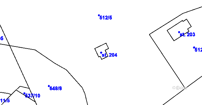 Parcela st. 204 v KÚ Hamr, Katastrální mapa