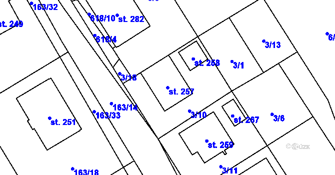 Parcela st. 257 v KÚ Hamr, Katastrální mapa