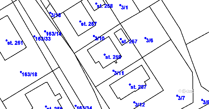 Parcela st. 259 v KÚ Hamr, Katastrální mapa
