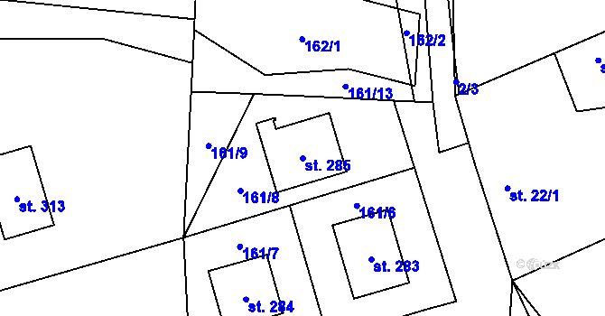 Parcela st. 285 v KÚ Hamr, Katastrální mapa
